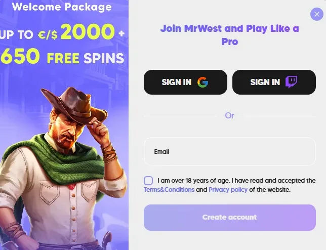 MrWest Casino inschrijven en account openen